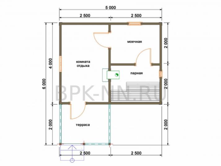 Каркасная баня 4х5 с террасой К037