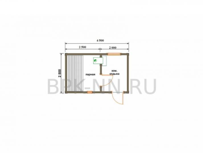 Каркасная баня 2,5х4,5 К016