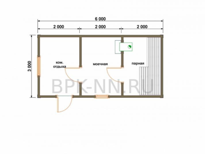 Баня каркасная 3х6 К005
