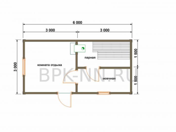 Каркасная баня 3х6 К007