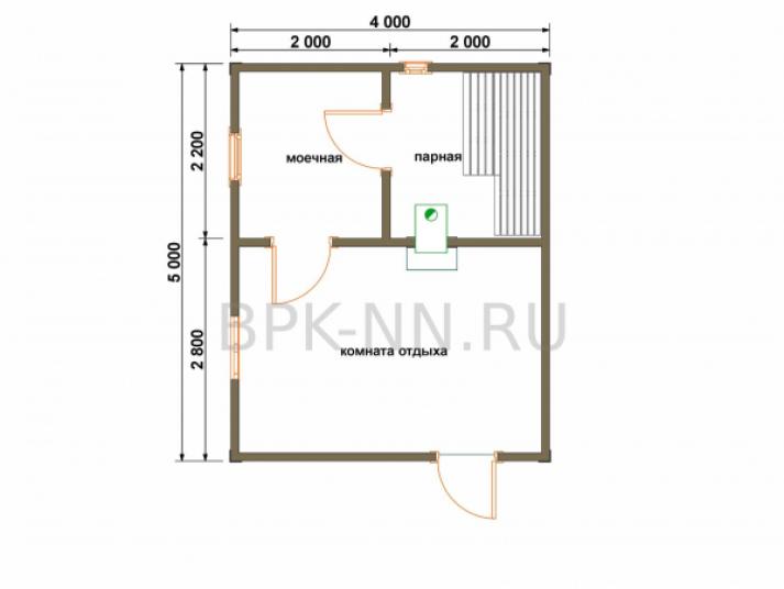 Каркасная баня 4х5 К009