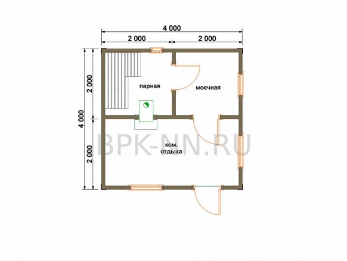 Каркасная баня 4х4 К022