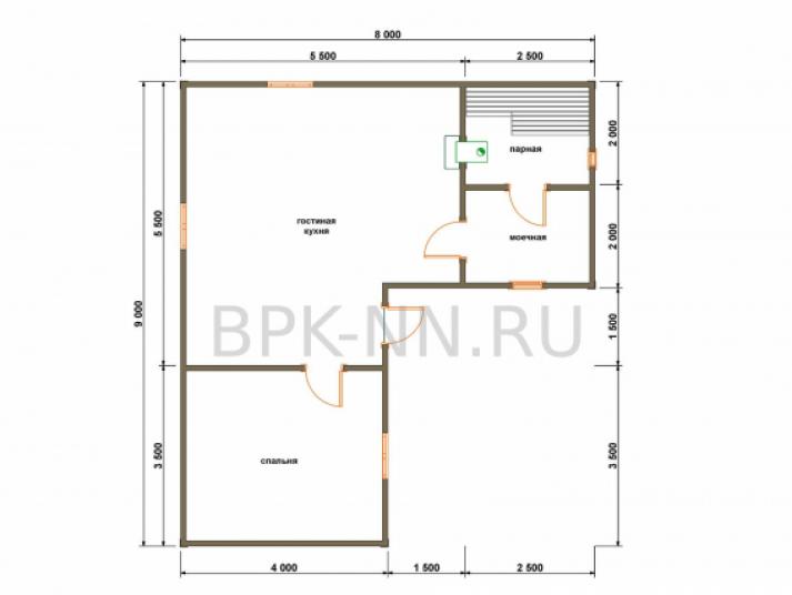 Каркасная баня 9х8 угловая К068