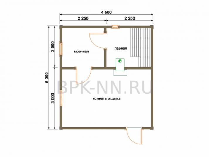 Каркасная баня 4,5х5 К042