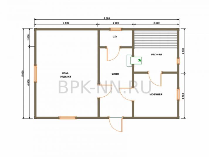 Каркасная баня 5х8 с с/у К046
