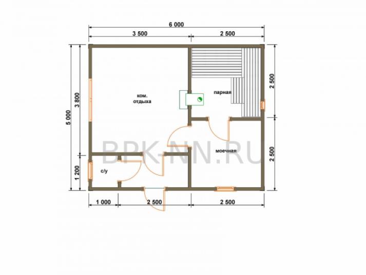 Каркасная баня 5х6 с с/у К050