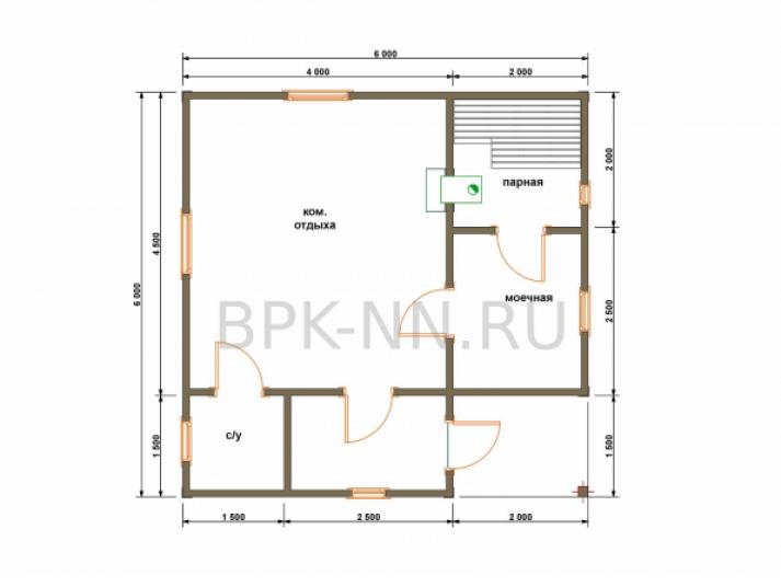 Каркасная баня 6х6 с с/у К058