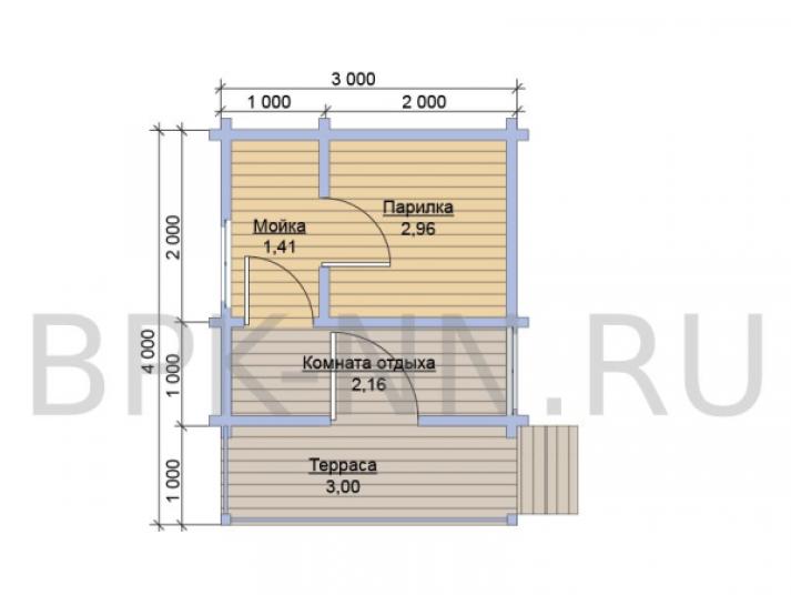 Баня из бруса 3х3 с террасой Б044