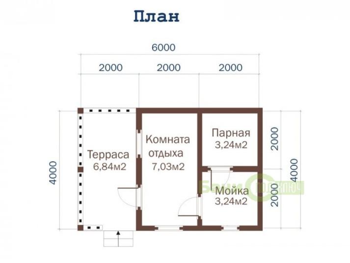 Баня из бруса 4х6м с террасой Б055