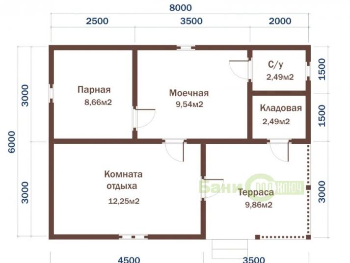 Баня из бруса 6х8м с террасой Б063