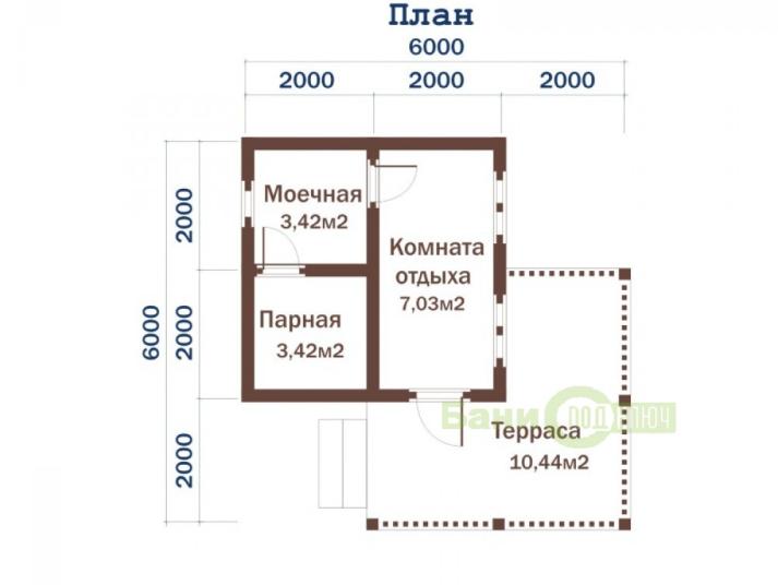 Баня из бруса 6х6м с террасой Б065