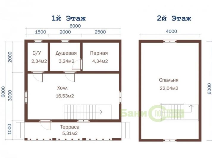 Баня из бруса 6х6м с террасой Б067