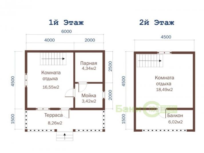 Баня из бруса 6х6м с террасой Б068