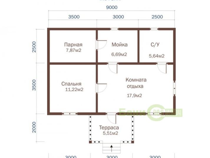 Баня из бруса 6х9м с террасой Б070