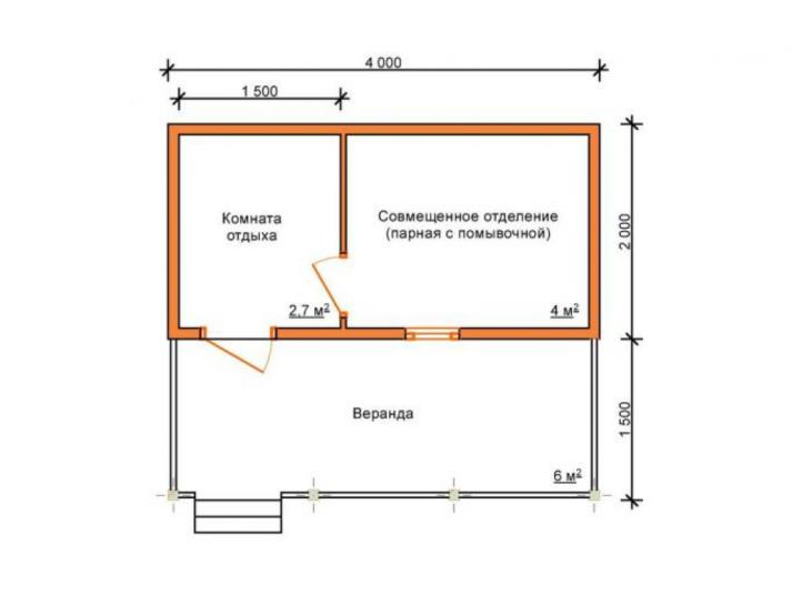 Баня каркасная 2х4м с верандой К088