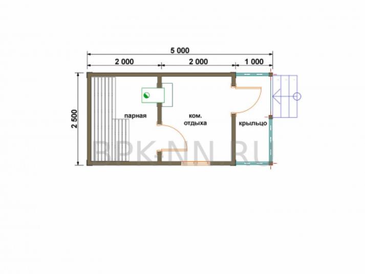 Баня каркасная 2,5х4 с террасой К024