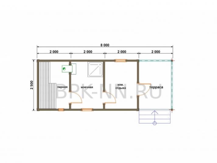 Каркасная баня 2,5х6 с террасой К030