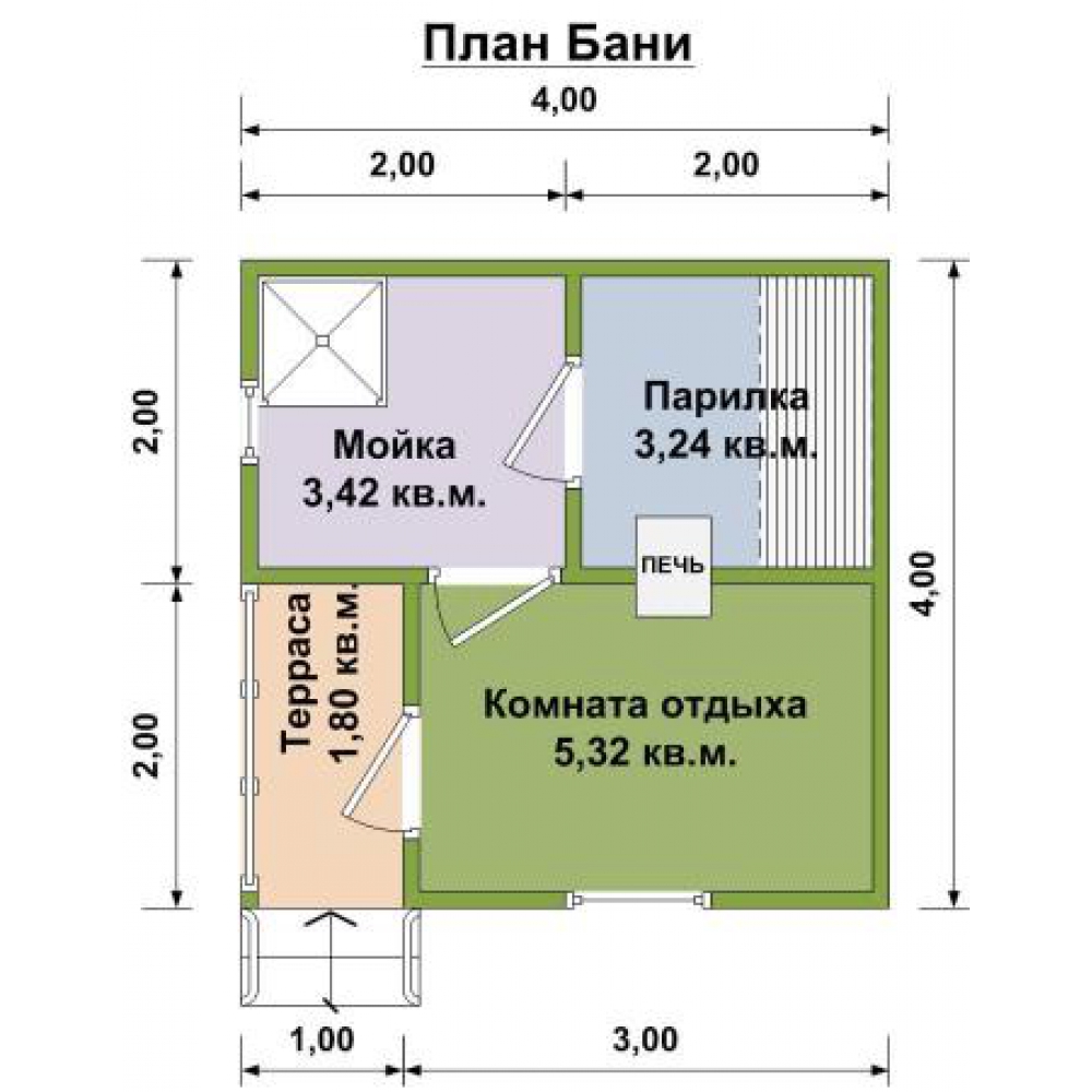 Планы бани с парилкой и комнатой отдыха